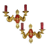 Paire d'appliques aux cygnes style Empire de chez Petitot - bronze & patine bordeaux