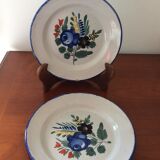 Set of 2 old painted terracotta plates enamelled