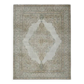 Tapis  persan fait main en laine et coton beige des années 1970 284x374