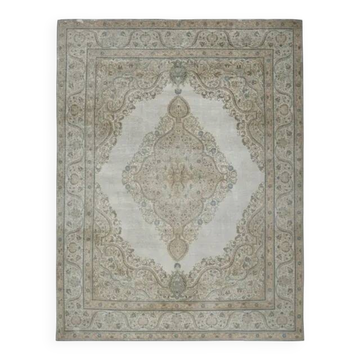 1970s Vintage Persian Handmade Wool Cotton Beige Area Rug 284x374