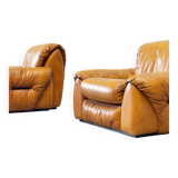 Set of two Italian cognac leather lounge chairs