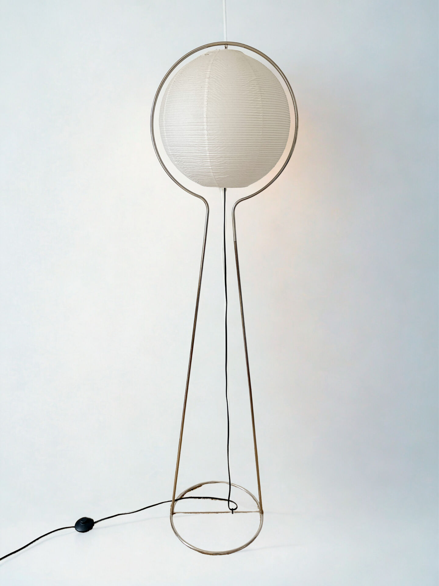 Chrome metal floor lamp and rice paper Vate for IKEA 1990
