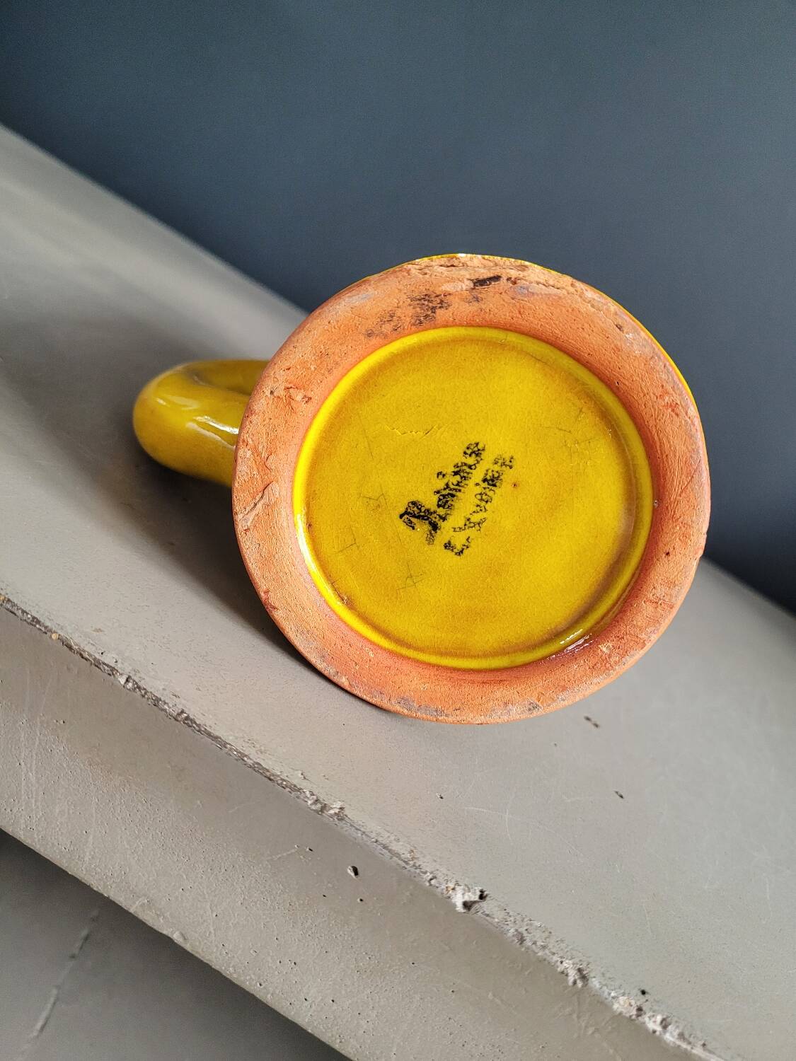 Mustard glazed terracotta mug signed - cup