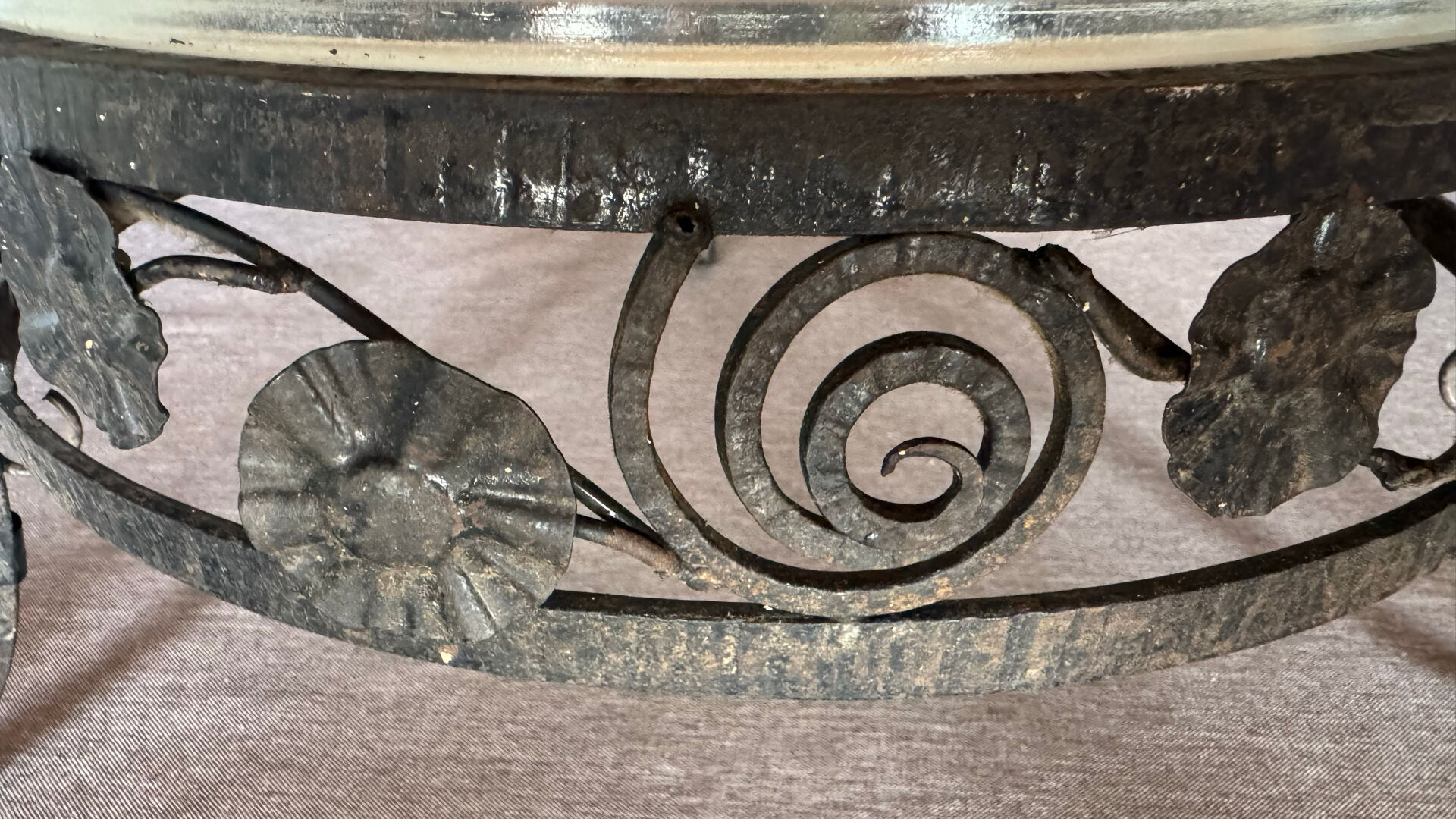 Art Deco ceiling light with wrought iron support