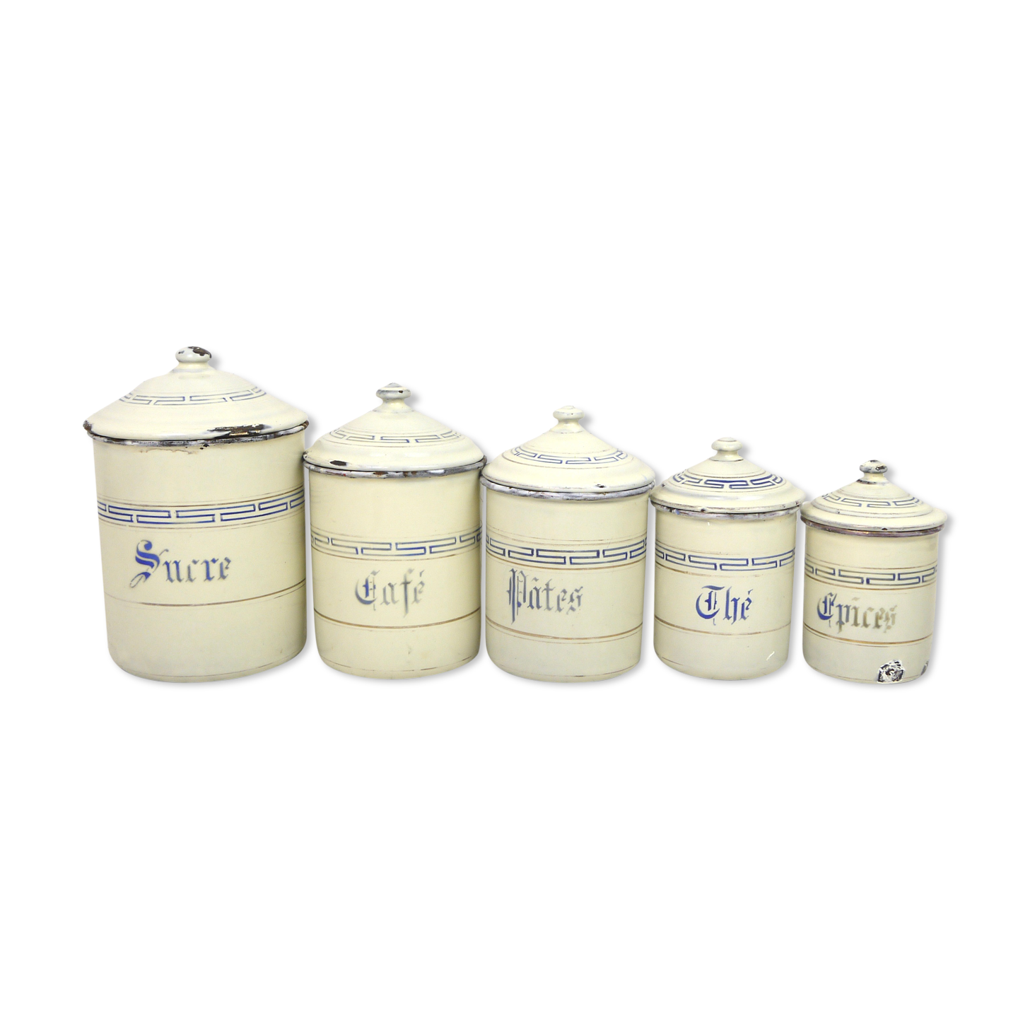 Five spice pots in enamel