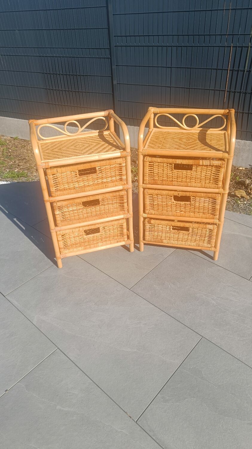 Pair of 1970s rattan bedside tables