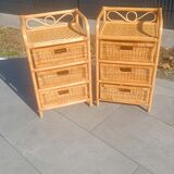 Pair of 1970s rattan bedside tables