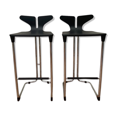 Tabourets de bar modernes noirs et chromés de casamania, set de 2