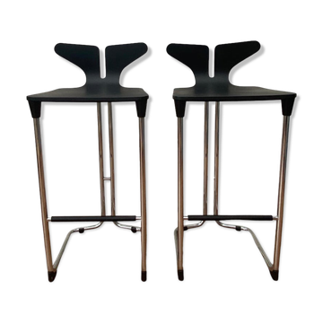 Tabourets de bar modernes noirs et chromés de casamania, set de 2