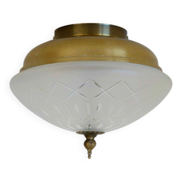 Vintage Art Deco Style Flush Mount Ceiling Light – Cut Glass & Brass.