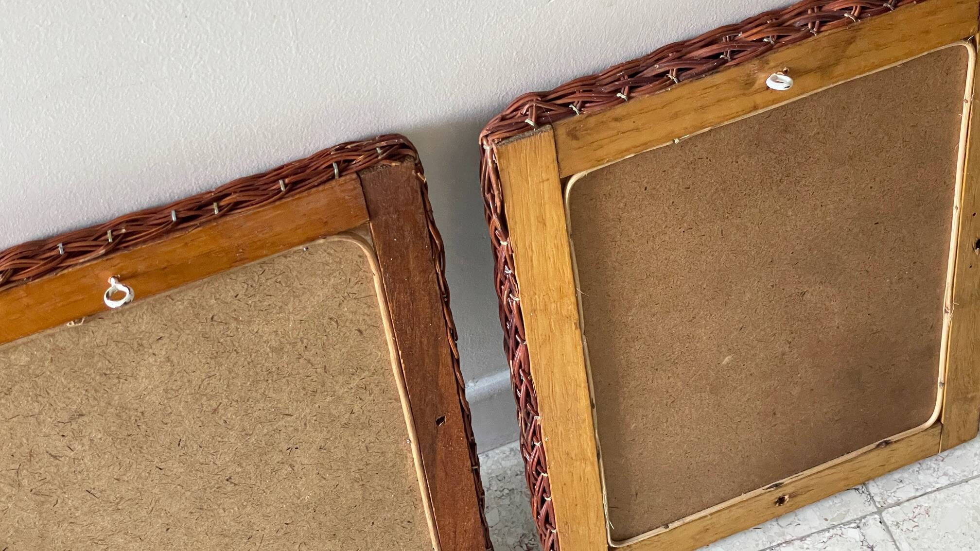 Pair of vintage rattan wicker mirrors