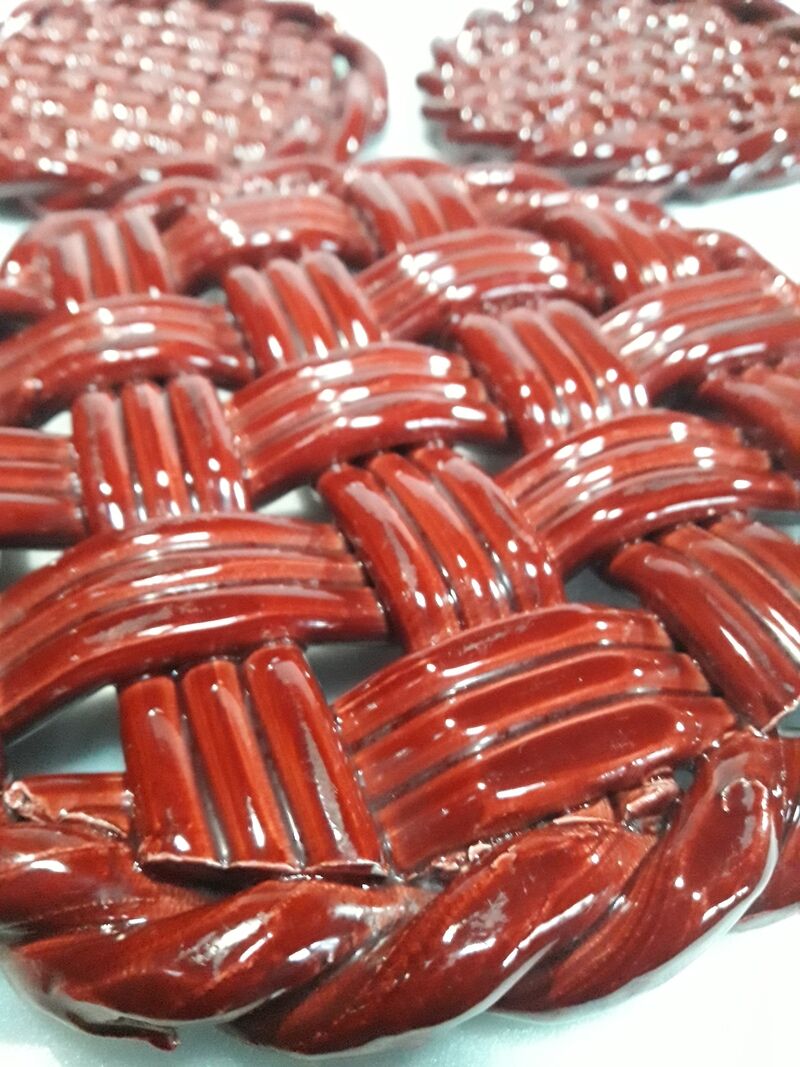 Trifle and 2 bottle coasters, woven ceramic