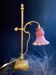 Large adjustable lamp, brass/pink glass, early 20th century.