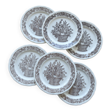Assiettes à dessert vintage porcelaine motif bouquet champêtre marron