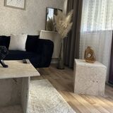 Side table, "cube" end table in travertine.