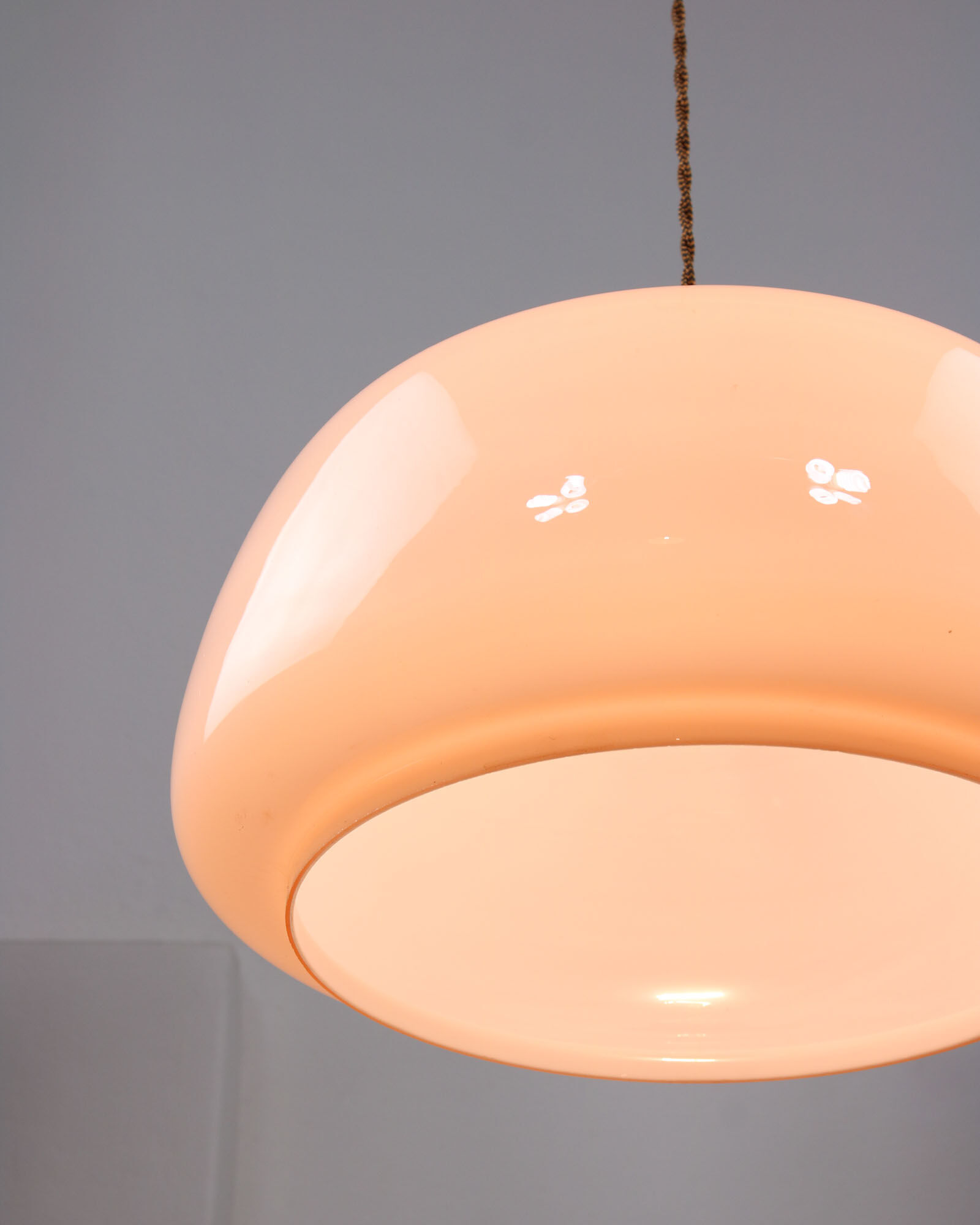 Mid-century Pink Glass & Brass Pendant Lamp
