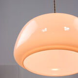 Mid-century Pink Glass & Brass Pendant Lamp