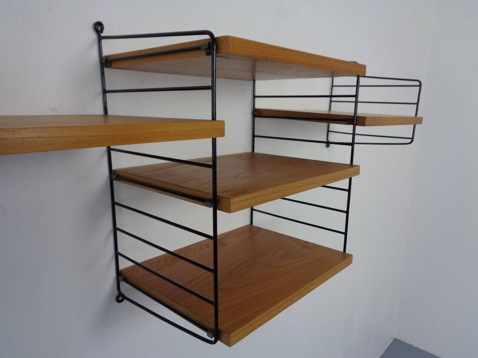 Swedish Ash and Metal Wall Unit by Kajsa & Nils Nisse Strinning for String, 1950s, Set of 9