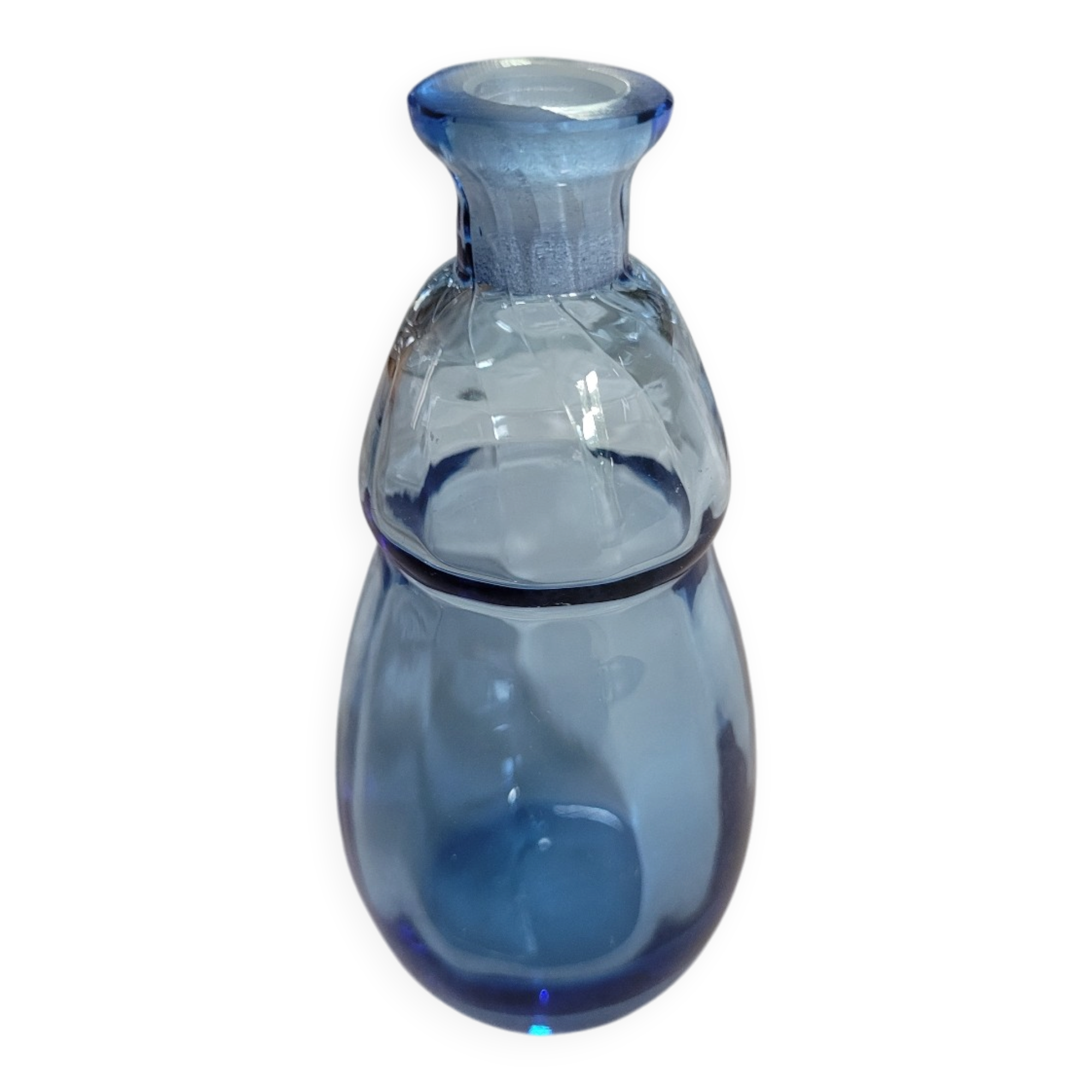 Small blown blue glass bottle