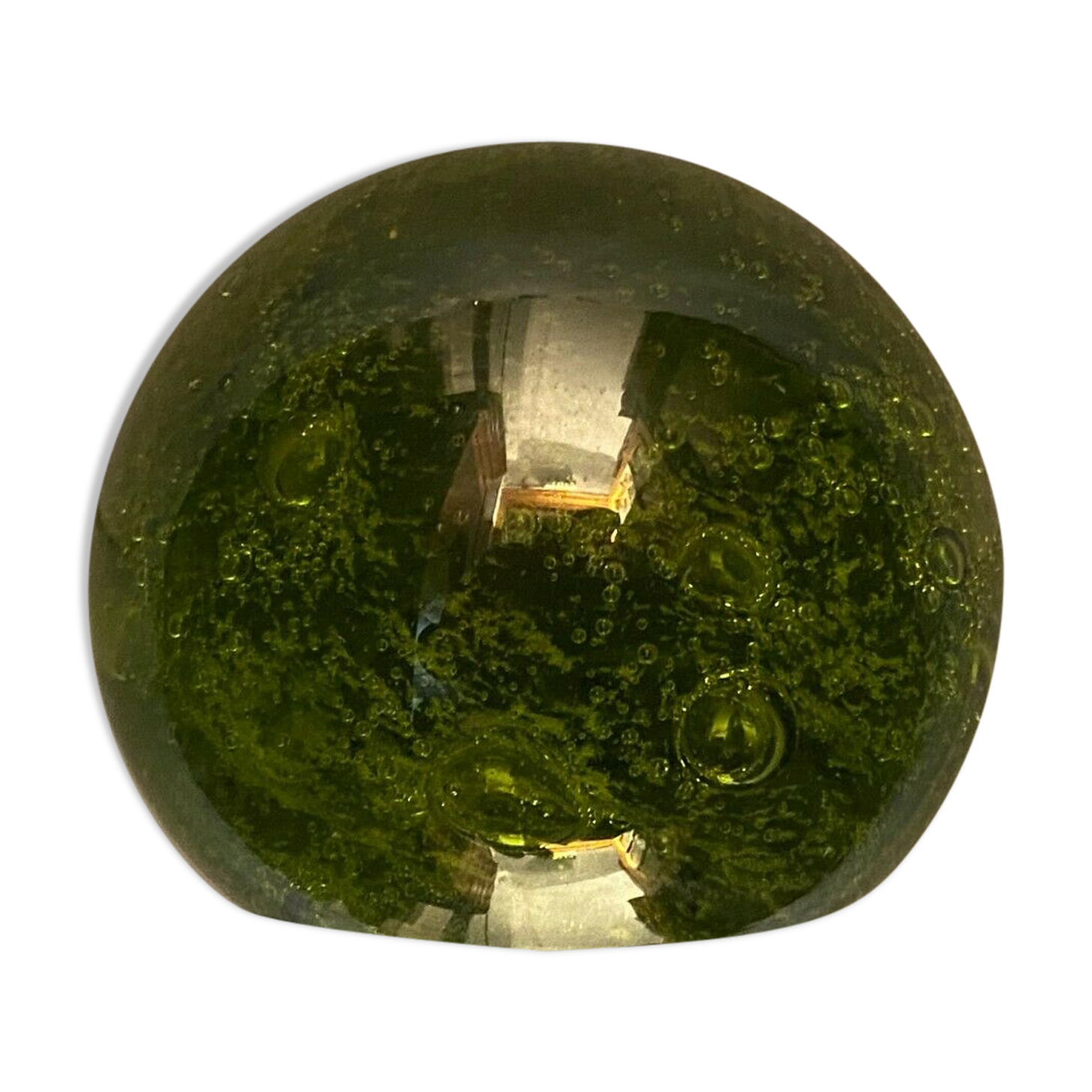 Boule sulfure presse-papier en verre teinté vert