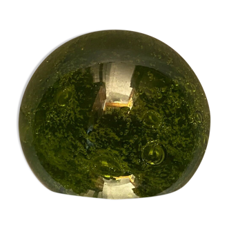 Sulfide ball paperweight in green tinted glass
