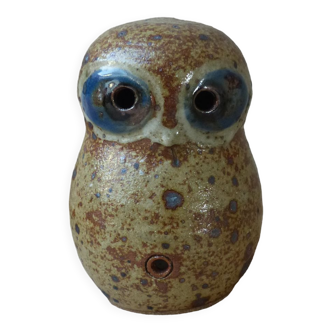 Photophore bougeoir guy baudat zoomorphe chouette hibou grès pyrité yeux bleus vintage français