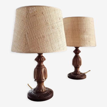 Pair of wood lamps and braiding