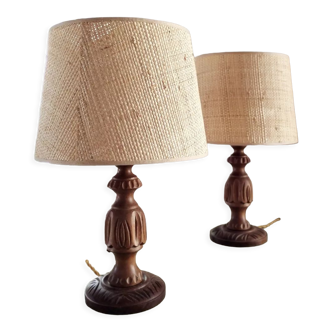 Paire de lampes bois et tressage