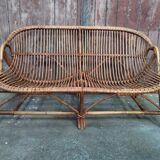 Vintage rattan and bamboo bench