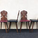 Lot de 4 chaises alsacienne bois et skaï bois sculpté art populaire, cuisine,salon, chalet