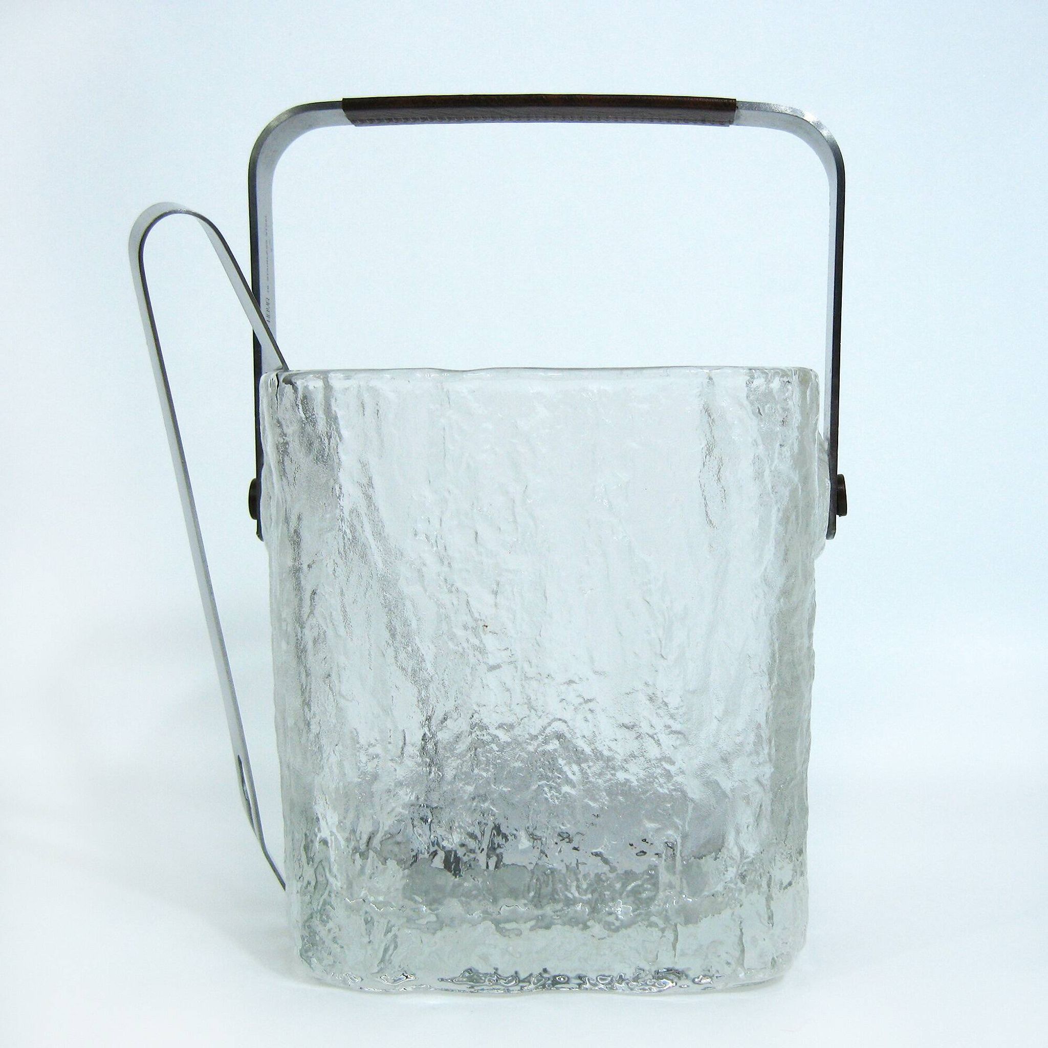 Molded glass whisky service - ice bark decoration - Frostfire Hoya Mikasa - vintage 1980s