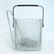 Molded glass whisky service - ice bark decoration - Frostfire Hoya Mikasa - vintage 1980s