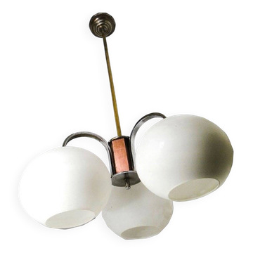 Chandelier avec globes en verre, Tchécoslovaquie, années 1950