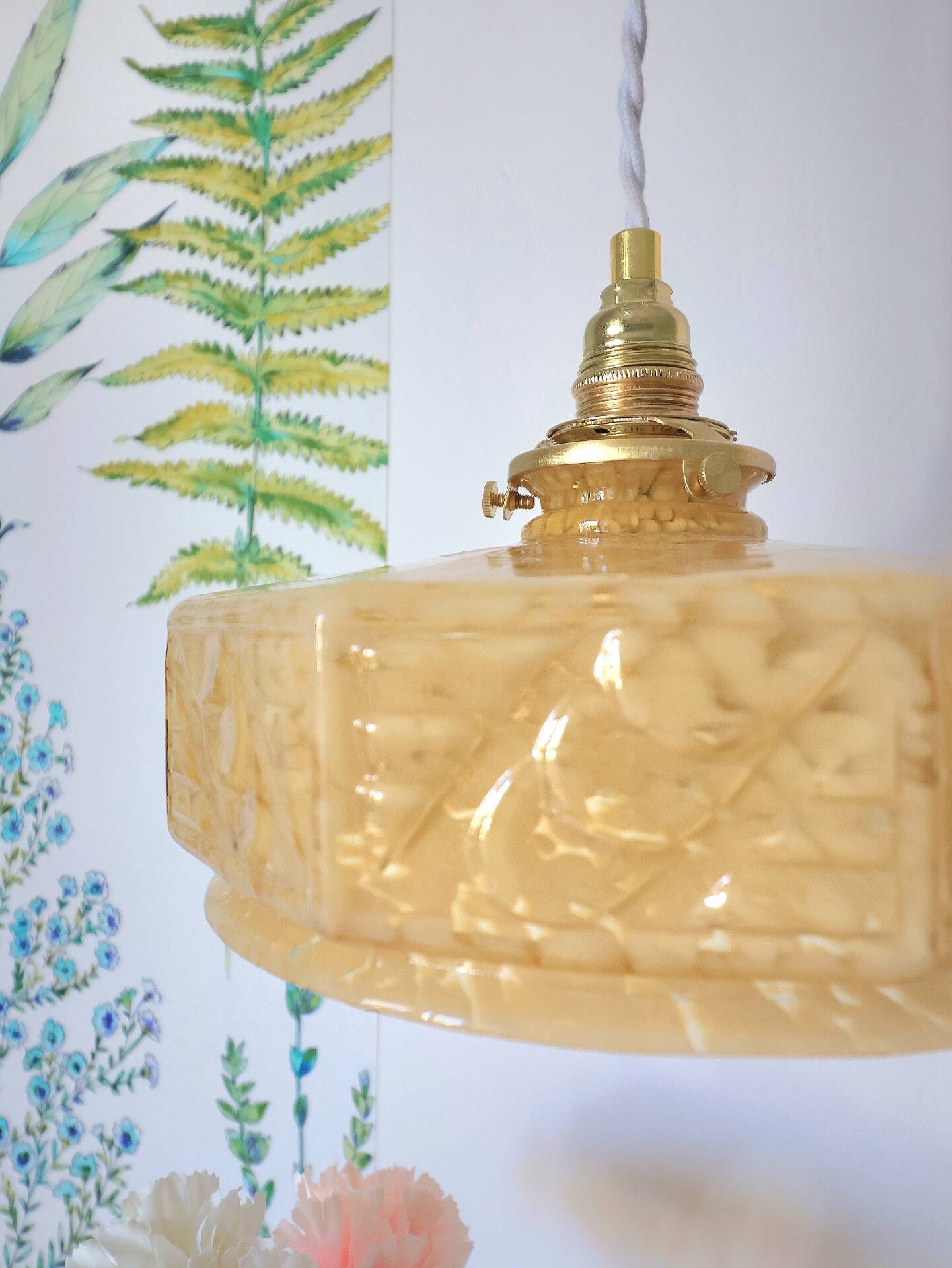 Vintage Art Deco yellow Clichy glass pendant light