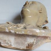 Bust of a woman "the elegant"XIXth in painted plaster signed on its solid wood base