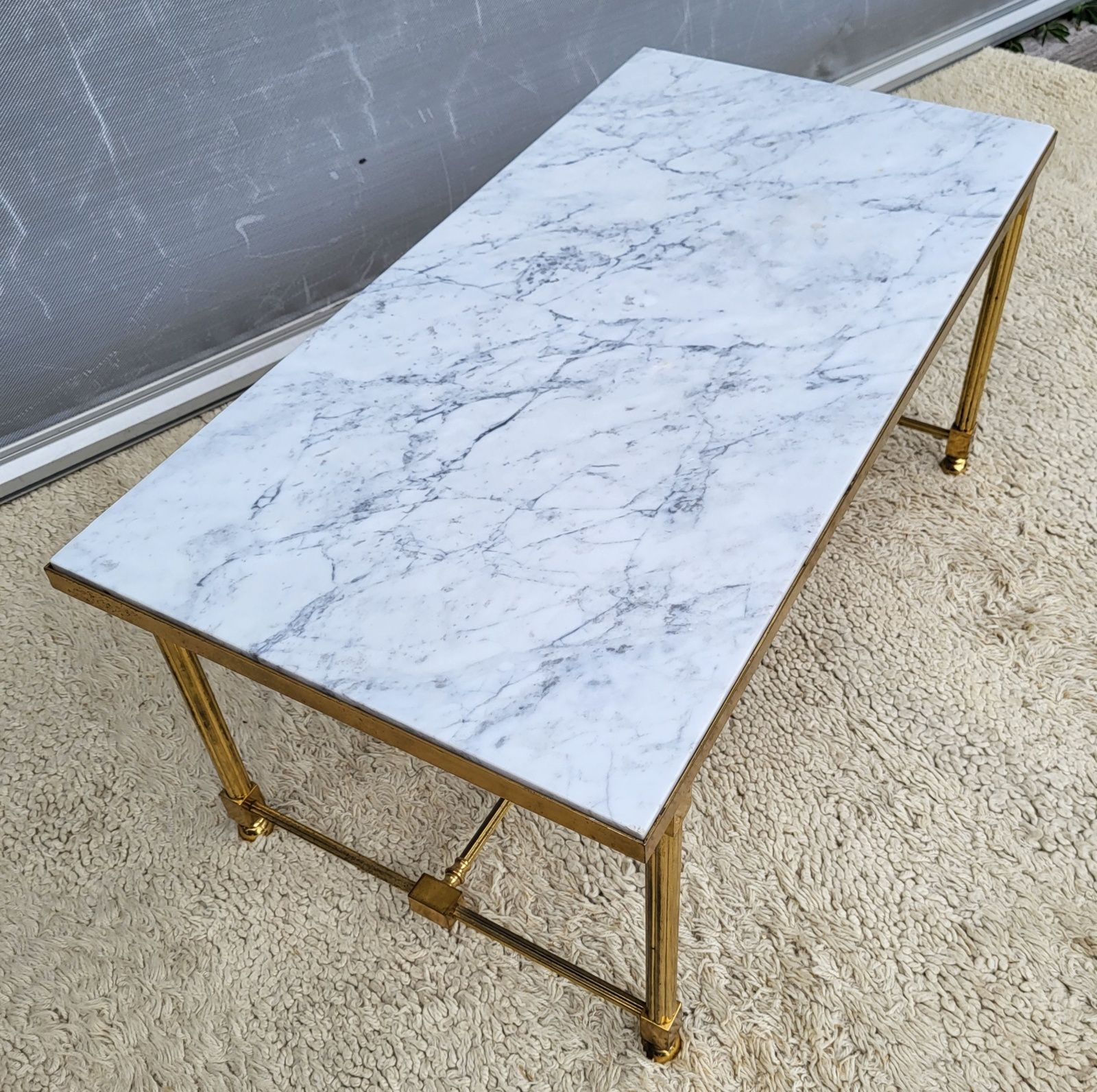 Hollywood Regency style coffee table • marble and brass