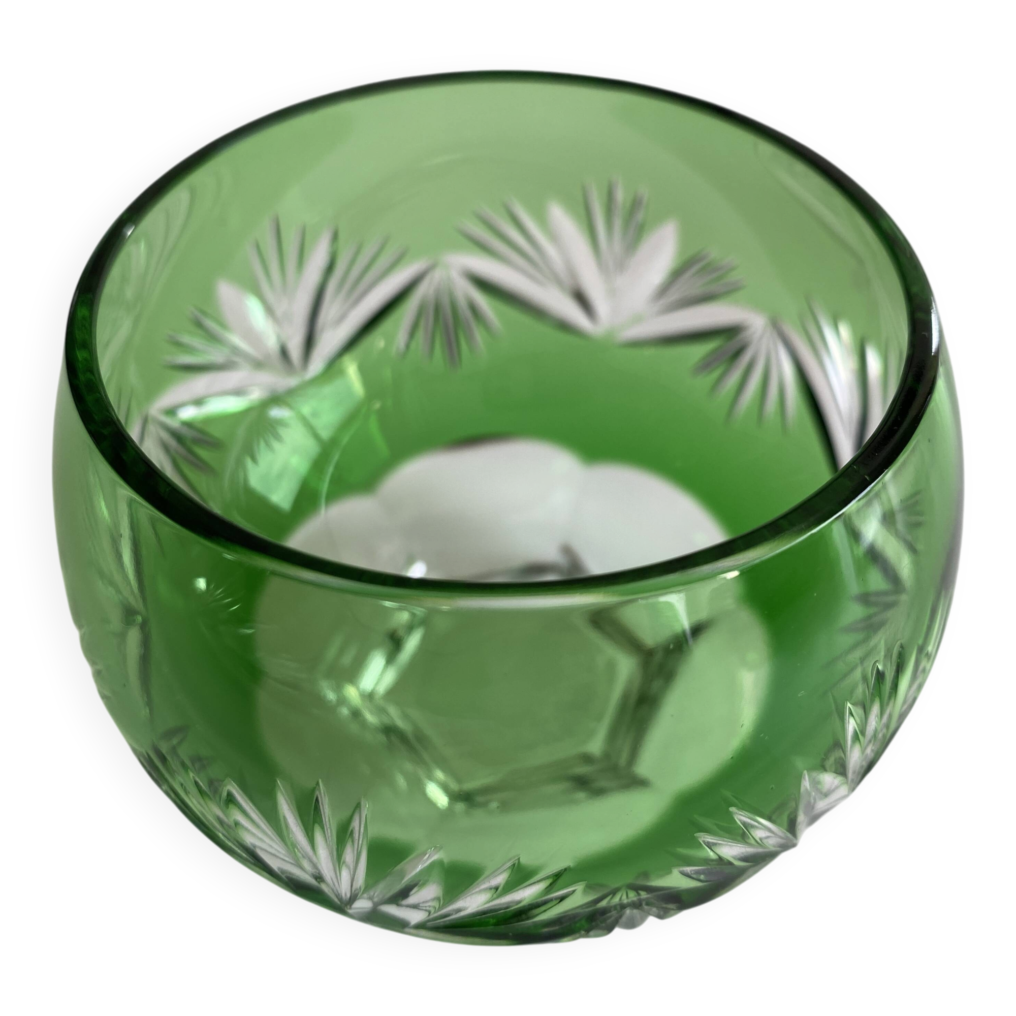 Green cut crystal bowl