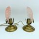 Pair of vintage brushed glass and brass shell lamps