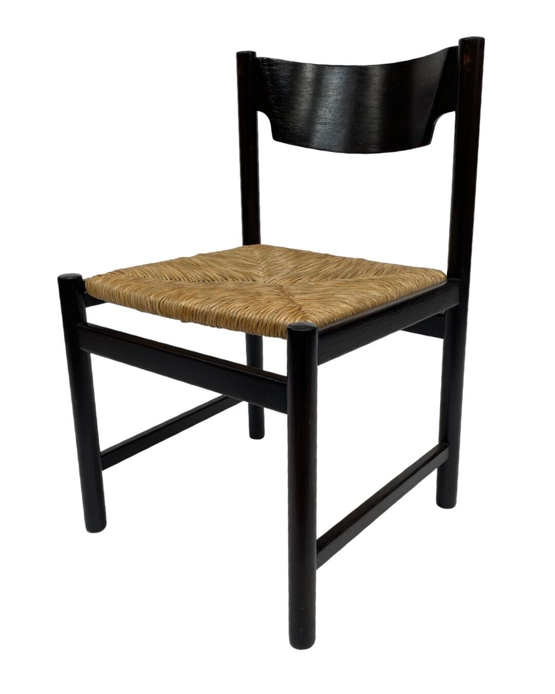 4 vintage dining room chairs with braided seat in wenge wood, 1970s