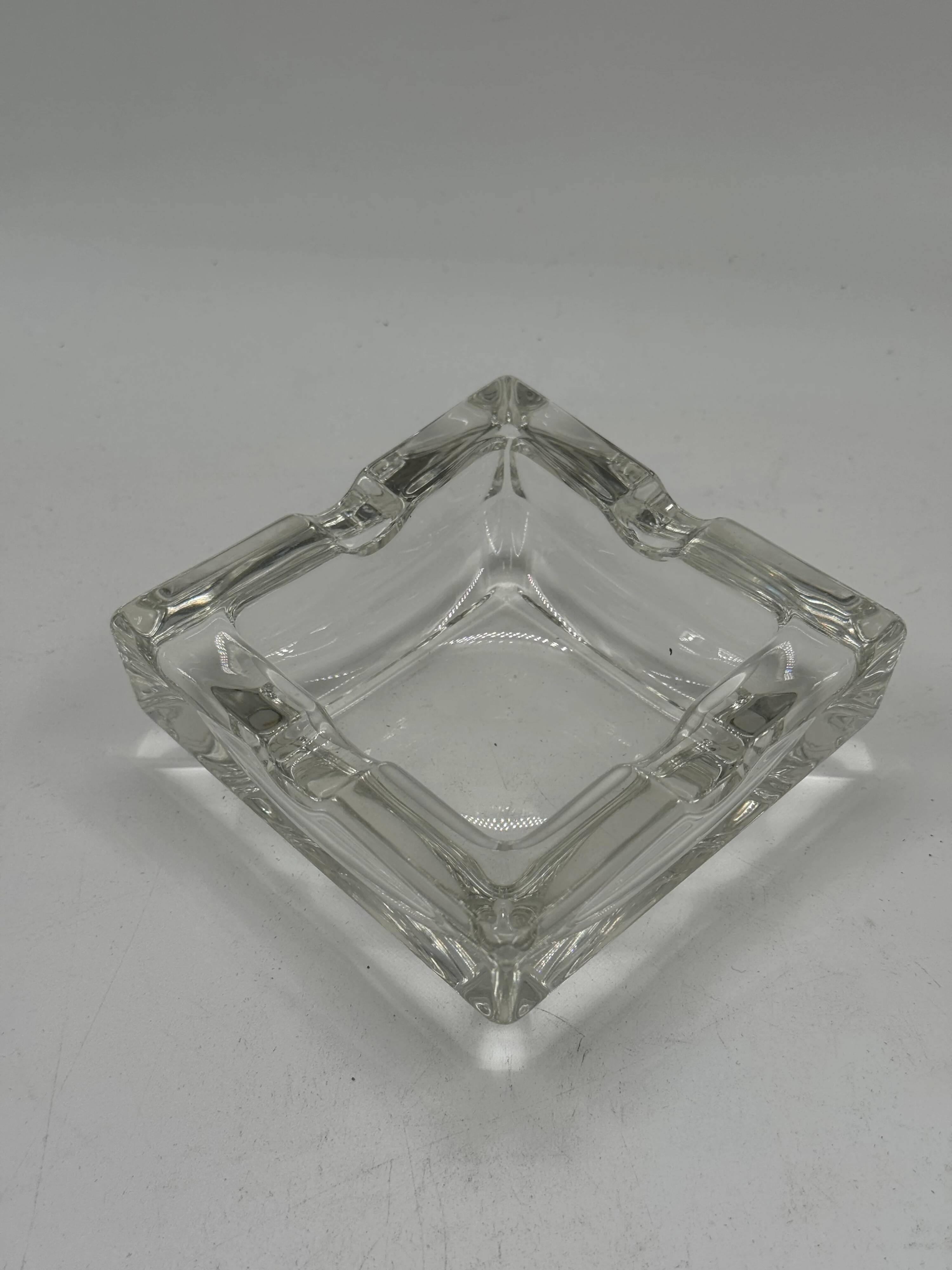 Vintage rectangular glass ashtray, design with two cigarette rests.