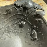 Art Nouveau dish with poppy motifs in pewter