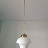 Art deco suspension opaline white and brass