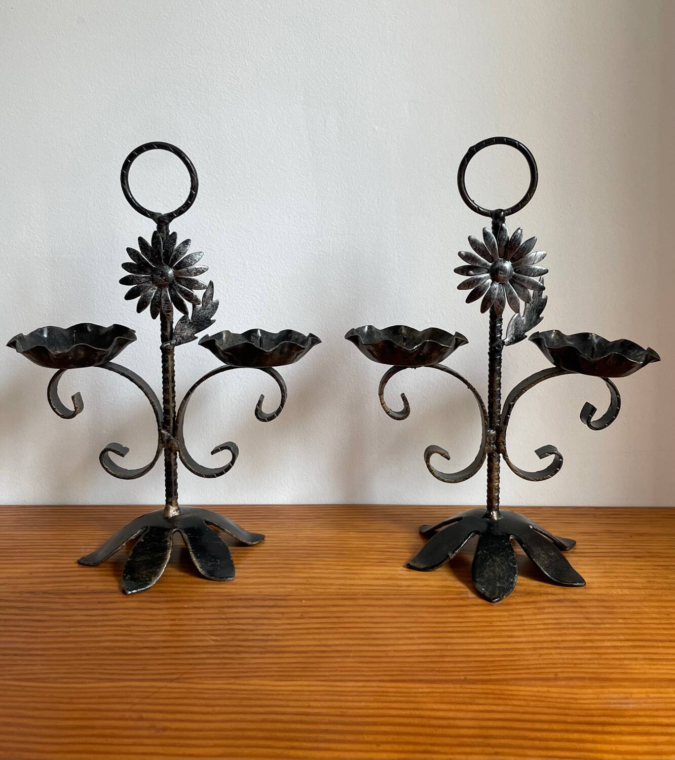 Brutalist Folk Art Candle Holders