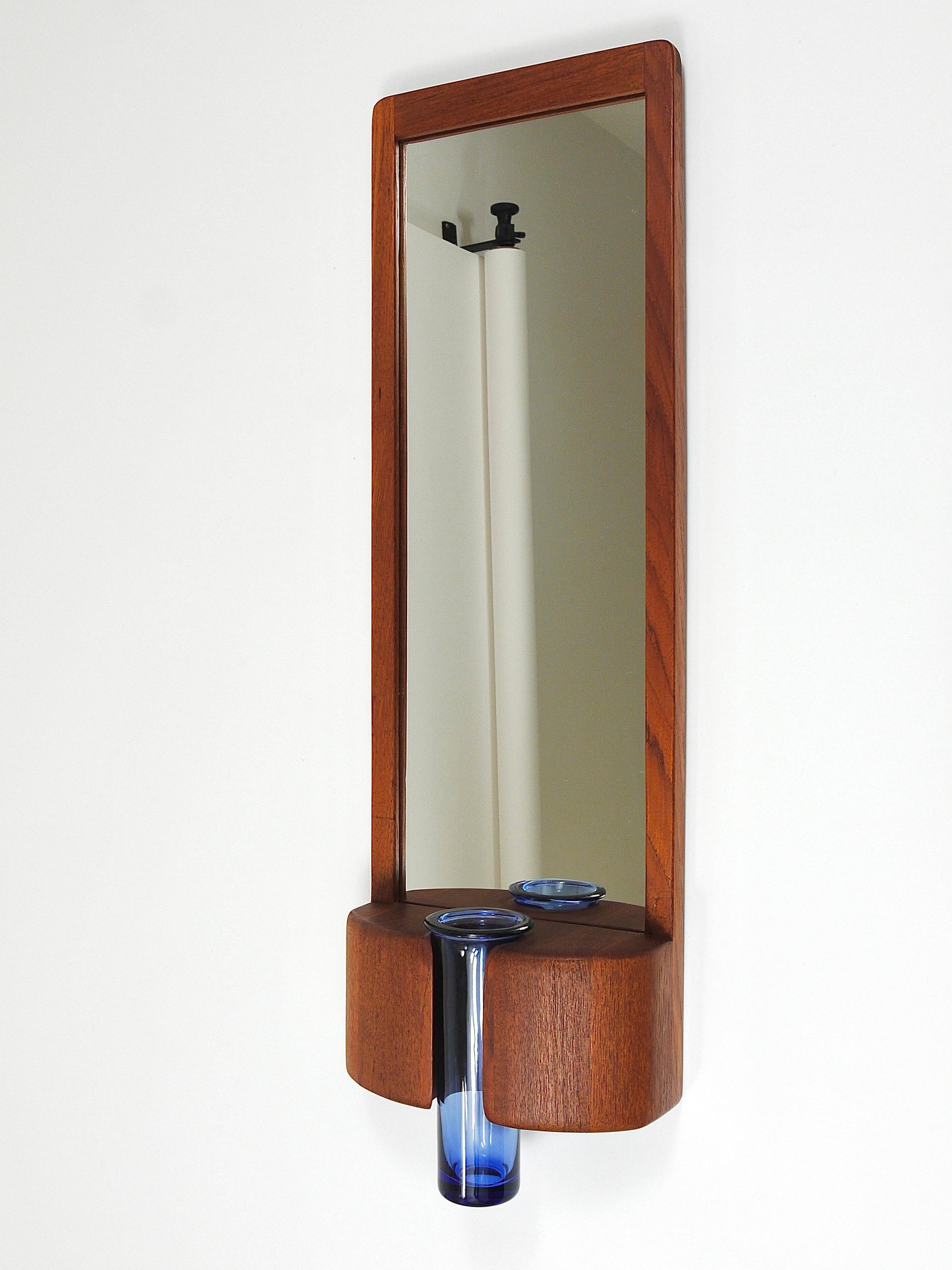 Danish wall mirror by Jacob Hermann & Per Lütken and Holmegaard glass vase, 1960s.