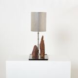 Brutalist lamp signed Philippe Jean steel and red schist 1970