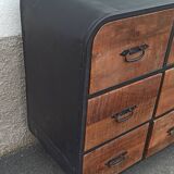 Black metal sideboard with wooden drawers