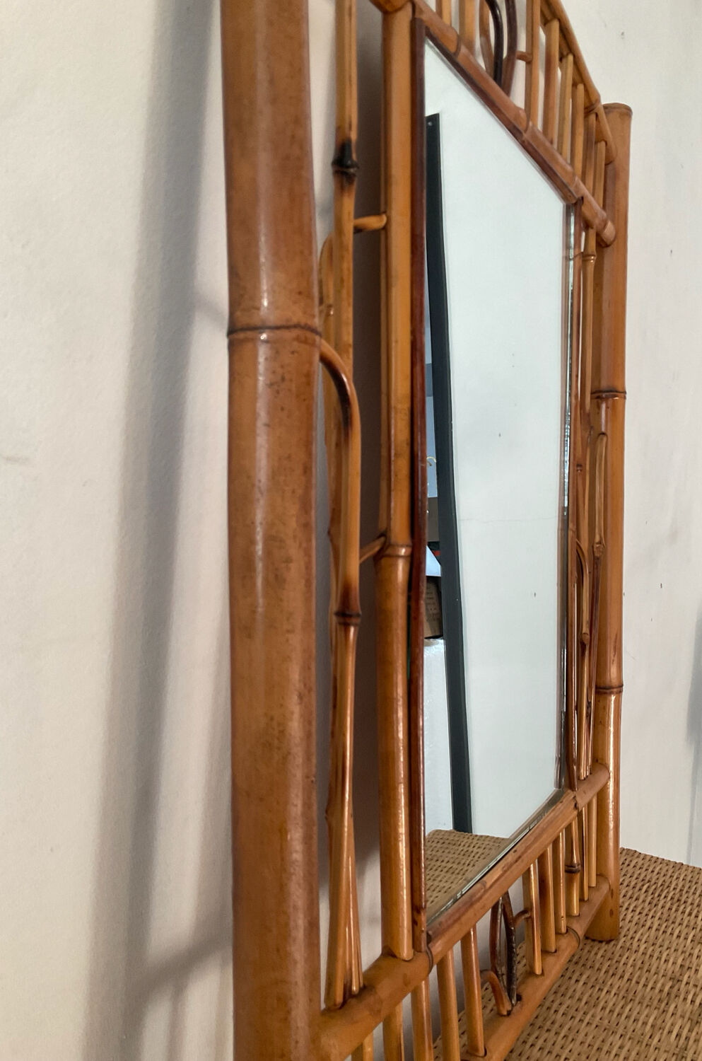 Rattan mirror from the 1950s-60s