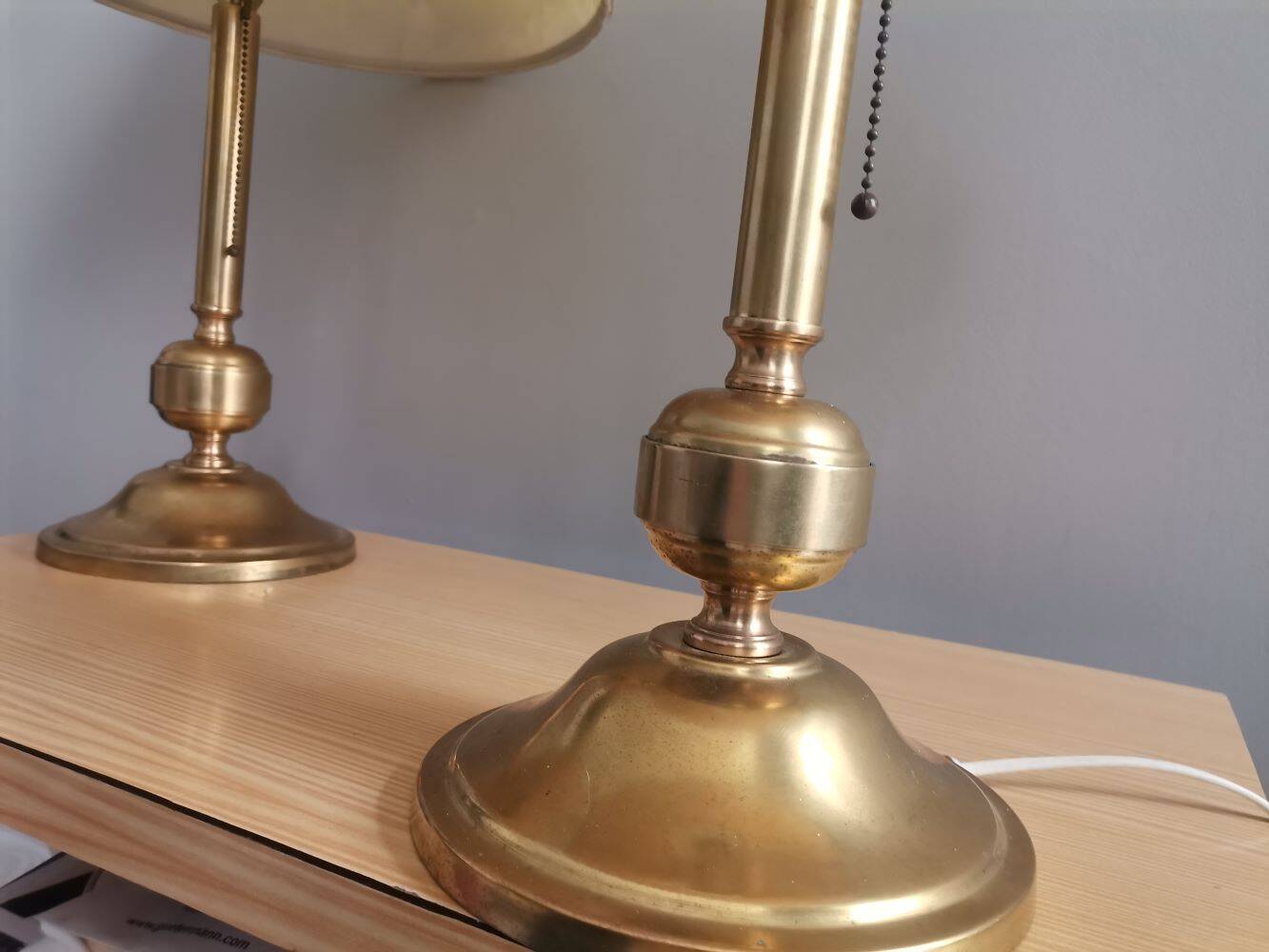 Pair Portuguese  farmhouse brass tall buffet table lamps