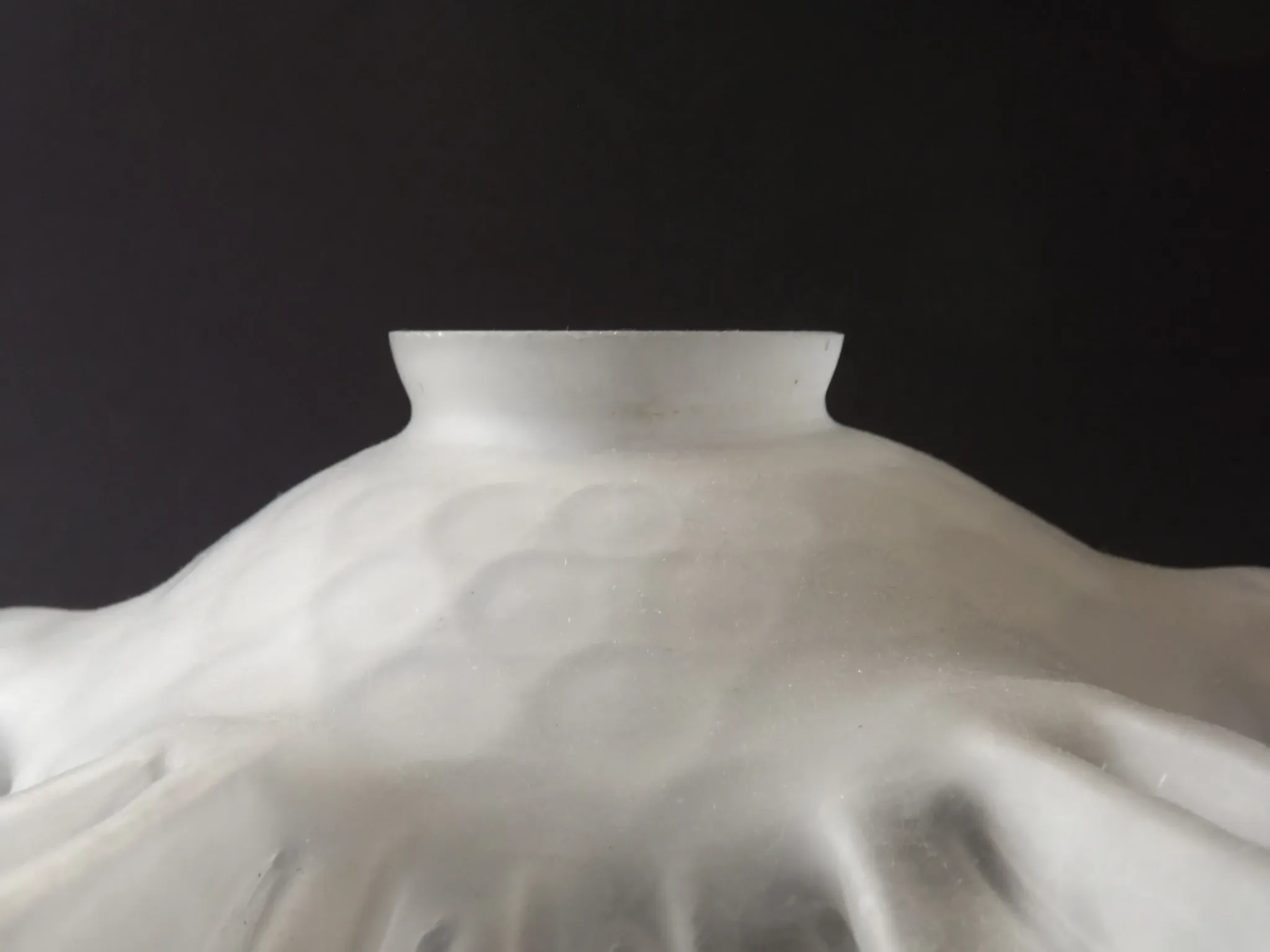 French Vintage 1930s Patterned White Frilled Glass Shade - Art Deco Lightin