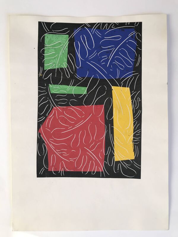 Elie Dayan, Sans titre (motif végétal 1). Technique mixte sur papier